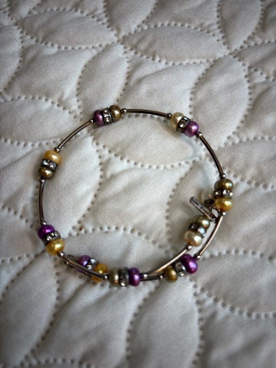 Vantel Pearls Jewelry - Vantel Pearls Purple and Gold Freshwater Pearls and Silver Tone Bracelet
